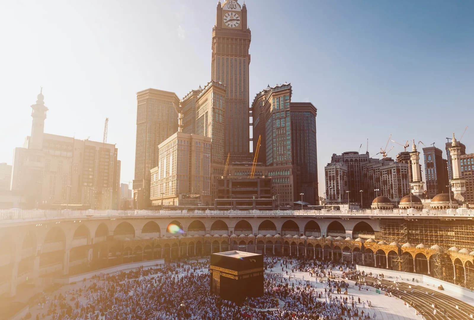 Pilgrims around the Kaaba at Masjid al-Haram beneath the Makkah Clock Royal Tower